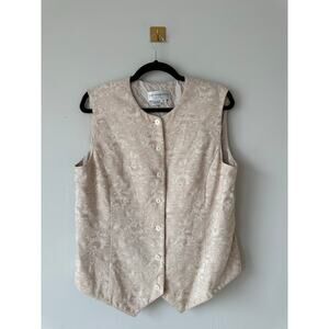Vintage 90s Liz Claiborne Linen Blend Beige Floral Vest | Neutral Tailored | 16